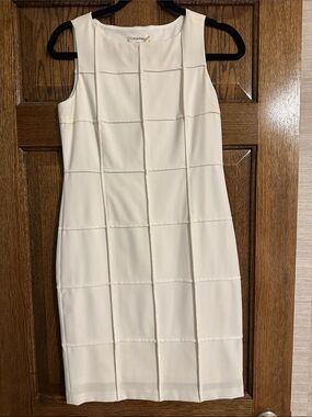 Calvin Klein Ivory Sleeveless Grid Paneled Midi Dress